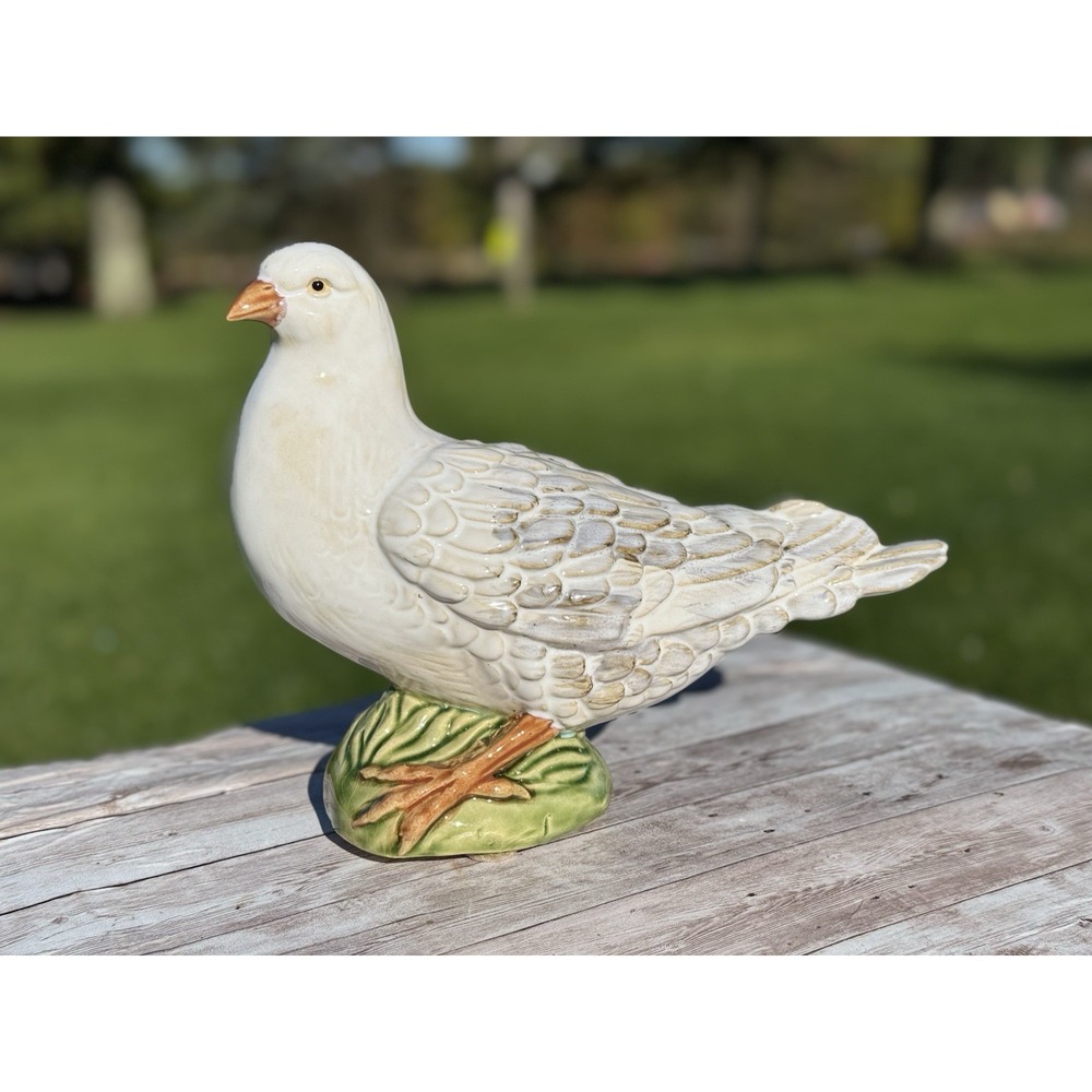 VTG Ceramic Majolica Dove Pigeon Figurine Large White Bird Italian Dove Pigeon